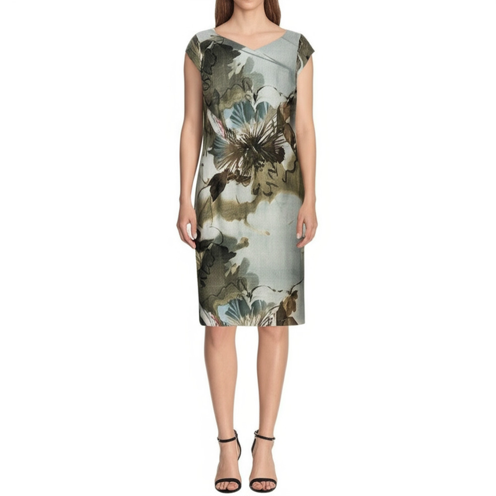 Bianca Sheath Dress Multicolor Floral Cap Sleeve Floral Vibrant Chic Size 8